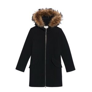 Sandro Black Coat with Faux Fur Trim